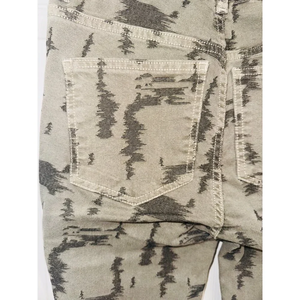 FREE PEOPLE Olive Green Patch Skinny Jegging Jeans Size 27 Super Stretchy Boho